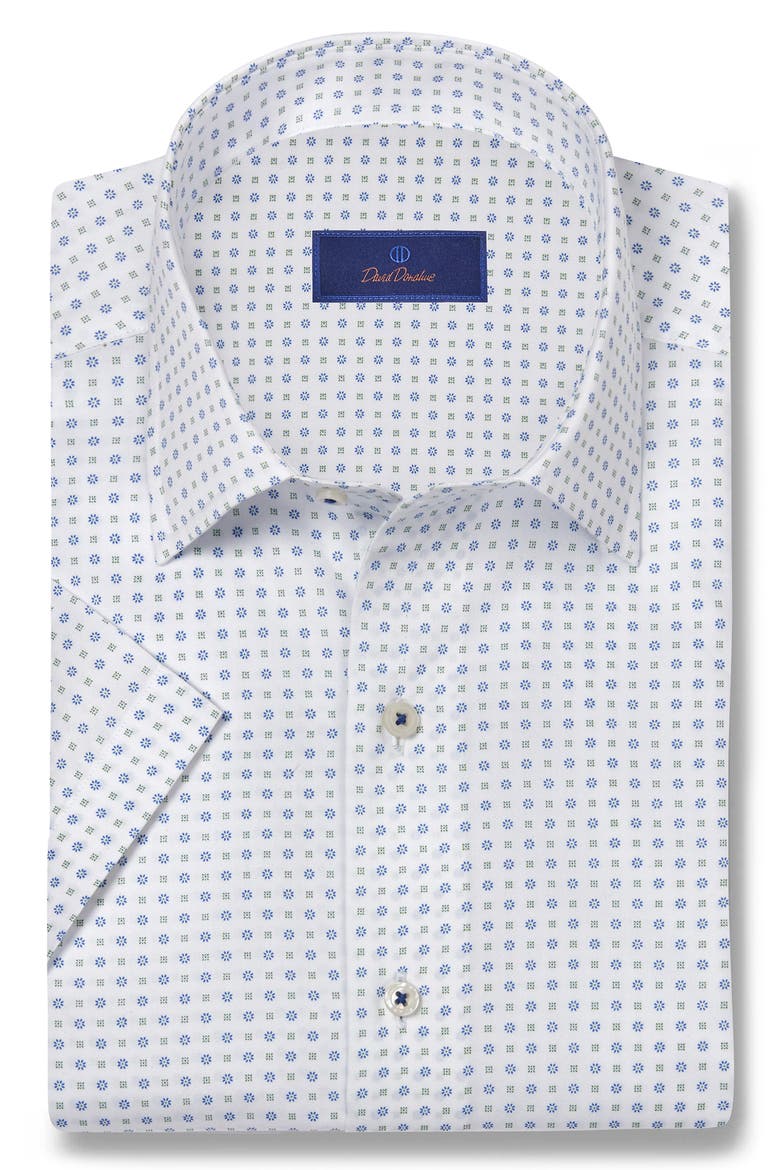 Cotton Short Sleeve Sport Shirt, Main, color, WHITE/ BLUE