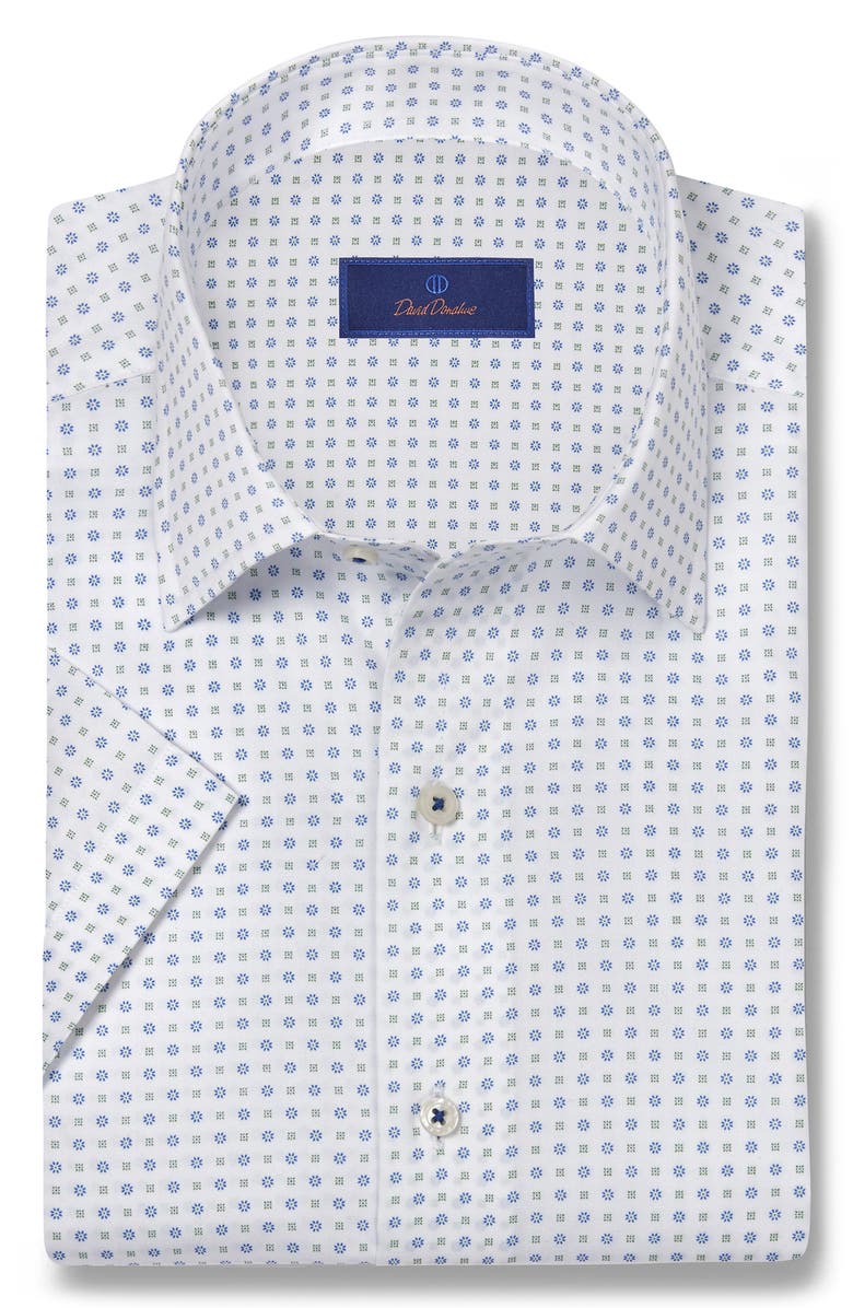 David Donahue Cotton Short Sleeve Sport Shirt, Main, color, White/ Blue