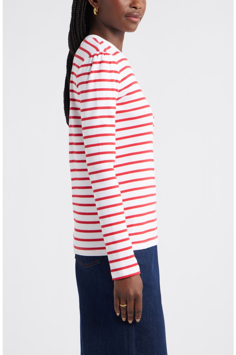 Stripe Button Shoulder Long Sleeve Rib T-Shirt, Alternate, color, WHITE- RED JOSEPHINE STRIPE