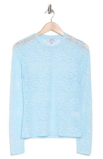 Afrm Los Angeles Sunny Lace Long Sleeve Top In Blue Bird
