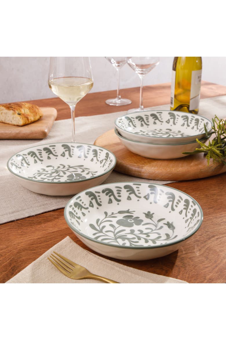 2-Time Oprah's Favorite Things Valencia Flor 4 Piece Stoneware 8in Dinner Bowl Set, Alternate, color, Fern Green