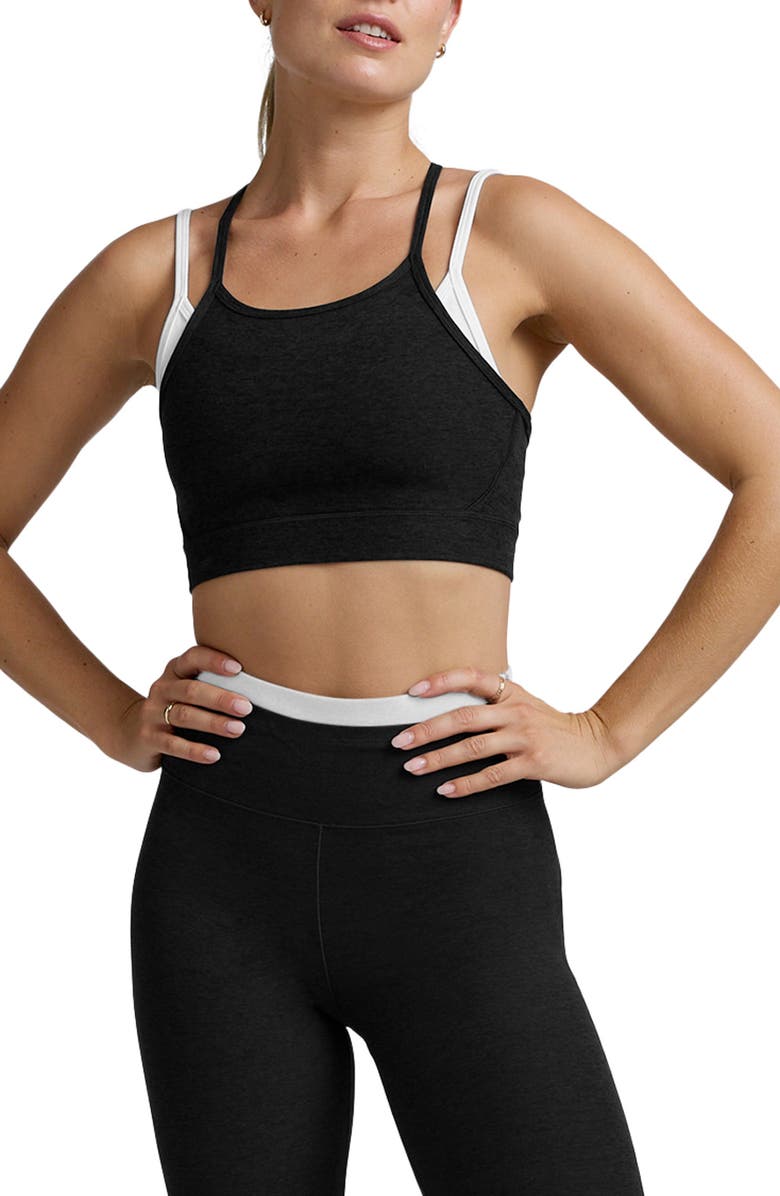 Beyond Yoga Space Dye Long Layered Bra, Main, color, Darkest Night