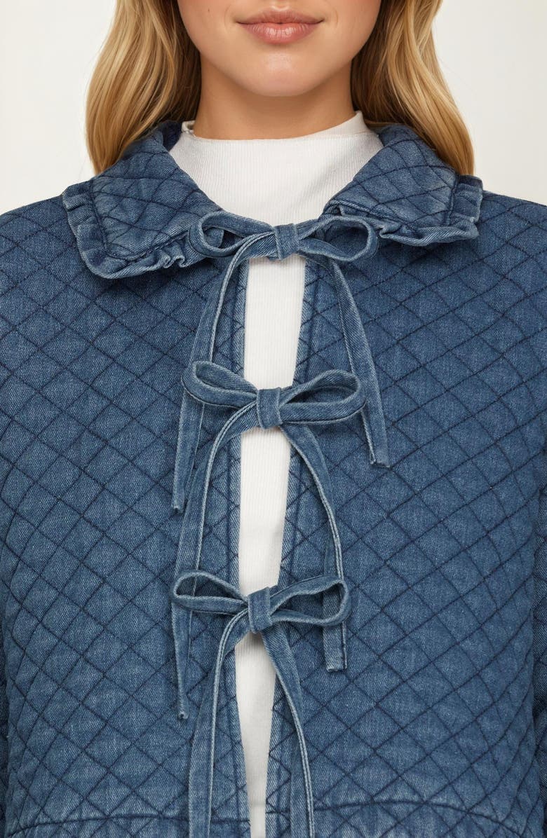 Knit and Lounge Quilted Bow Front Denim Jacket, Alternate, color,