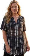 Roaman's Plus Size Angelina Crinkle Crepe Y-Neck Short Sleeve Tunic