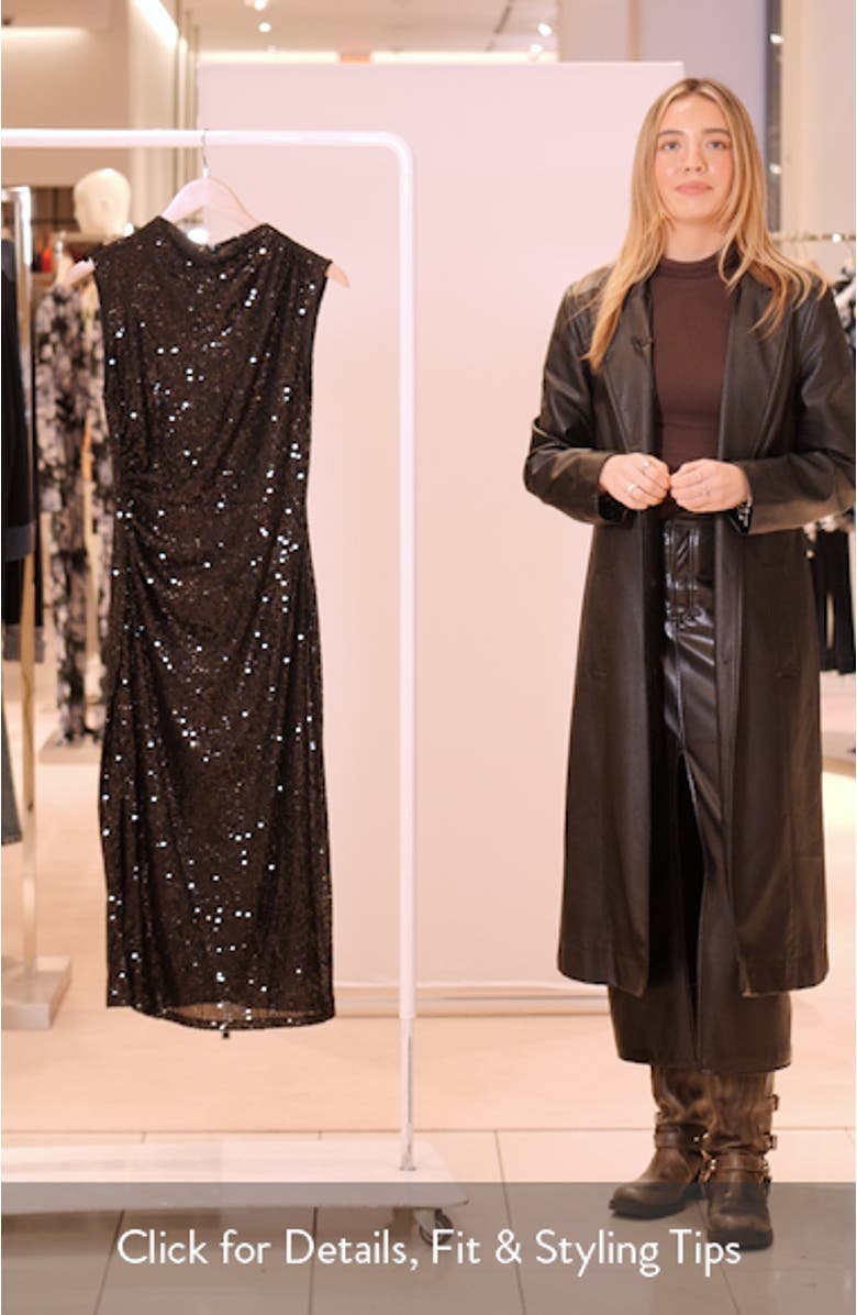 Draped Sleeveless Sequin Sheath Midi Dress, sales video thumbnail