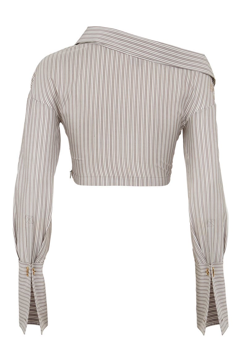 Rosette Stripe One-Shoulder Silk Crop Blouse, Alternate, color, OPERATOR