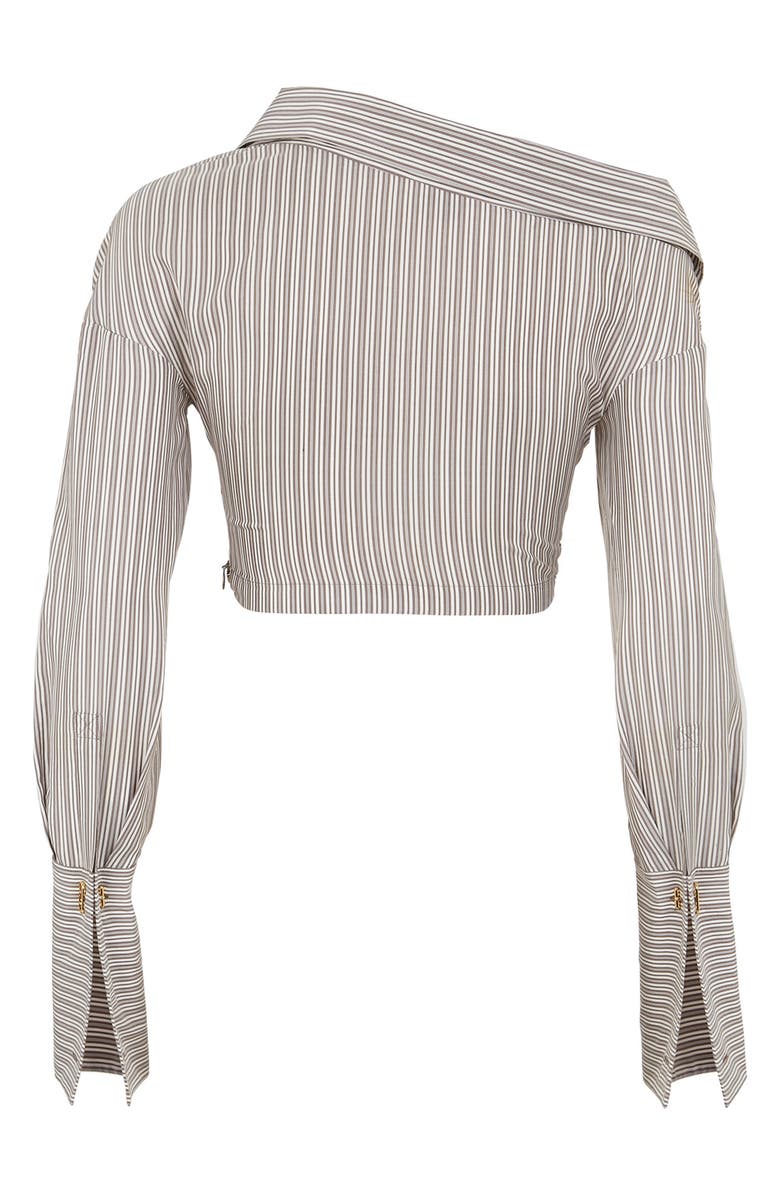 Fendi Rosette Stripe One-Shoulder Silk Crop Blouse, Alternate, color, 