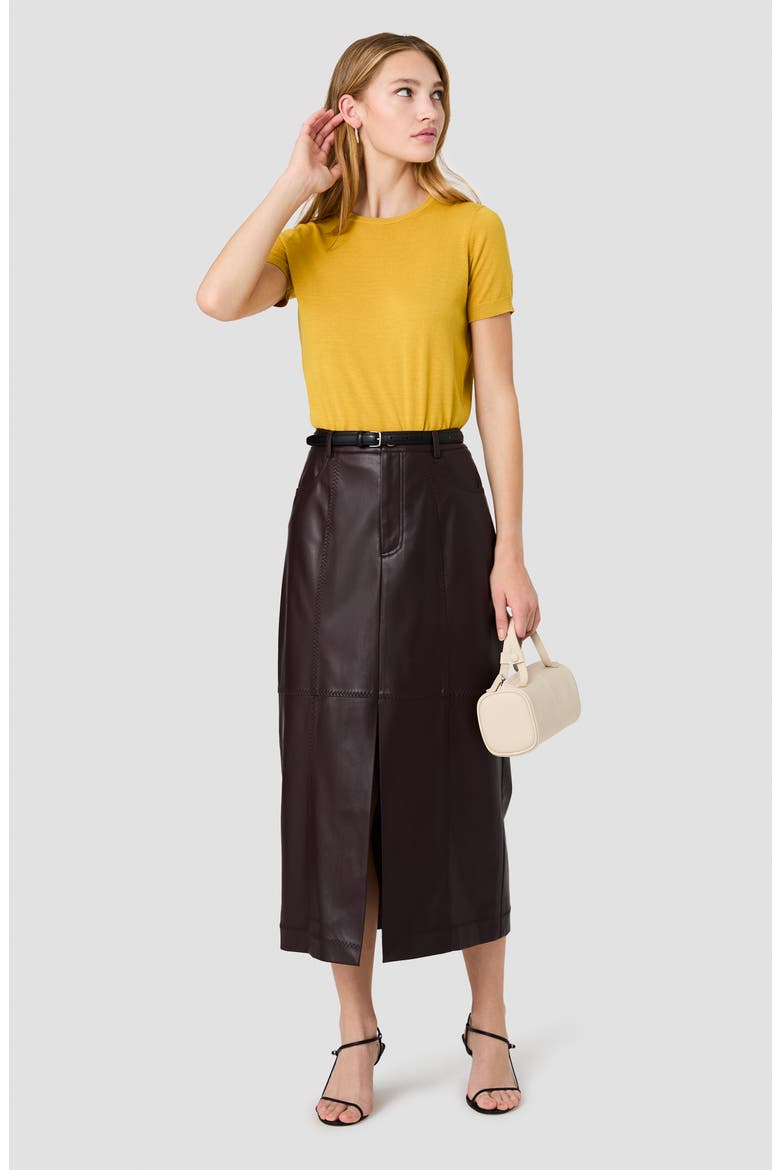Madeline Faux Leather Midi Skirt, Alternate, color, COCA BROWN