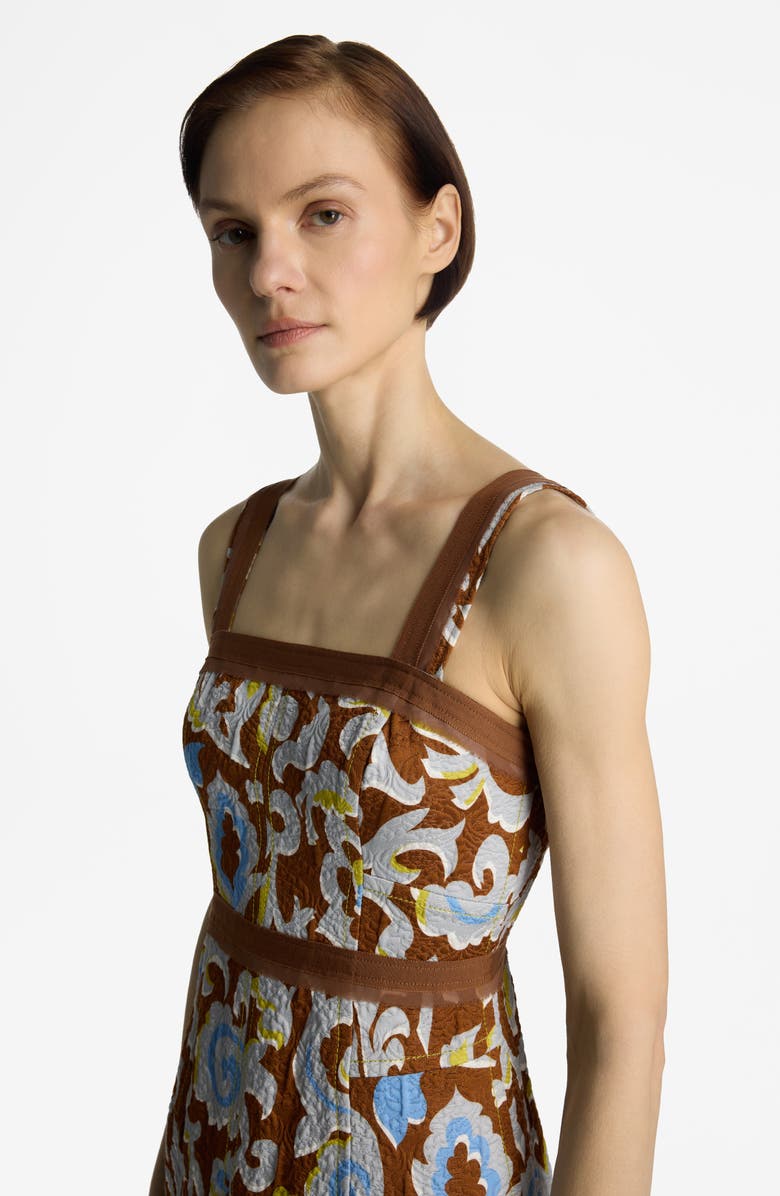 ST. JOHN Western Paisley Print Cotton Blend Matelassé Dress, Alternate, color, Saddle Multi