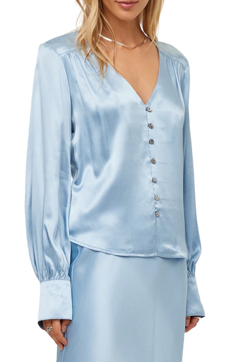 Jackie Shirred Satin Top, Alternate, color, GLACIER