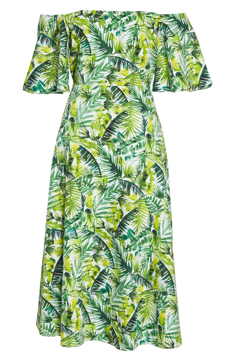 Clover and Sloane Palm Print Off the Shoulder Dress, Alternate, color, 