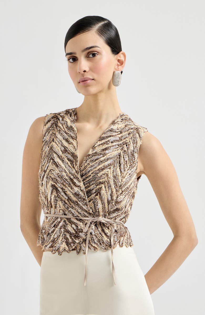 Brunello Cucinelli Dazzling chevron embroidery vest, Main, color, Brown