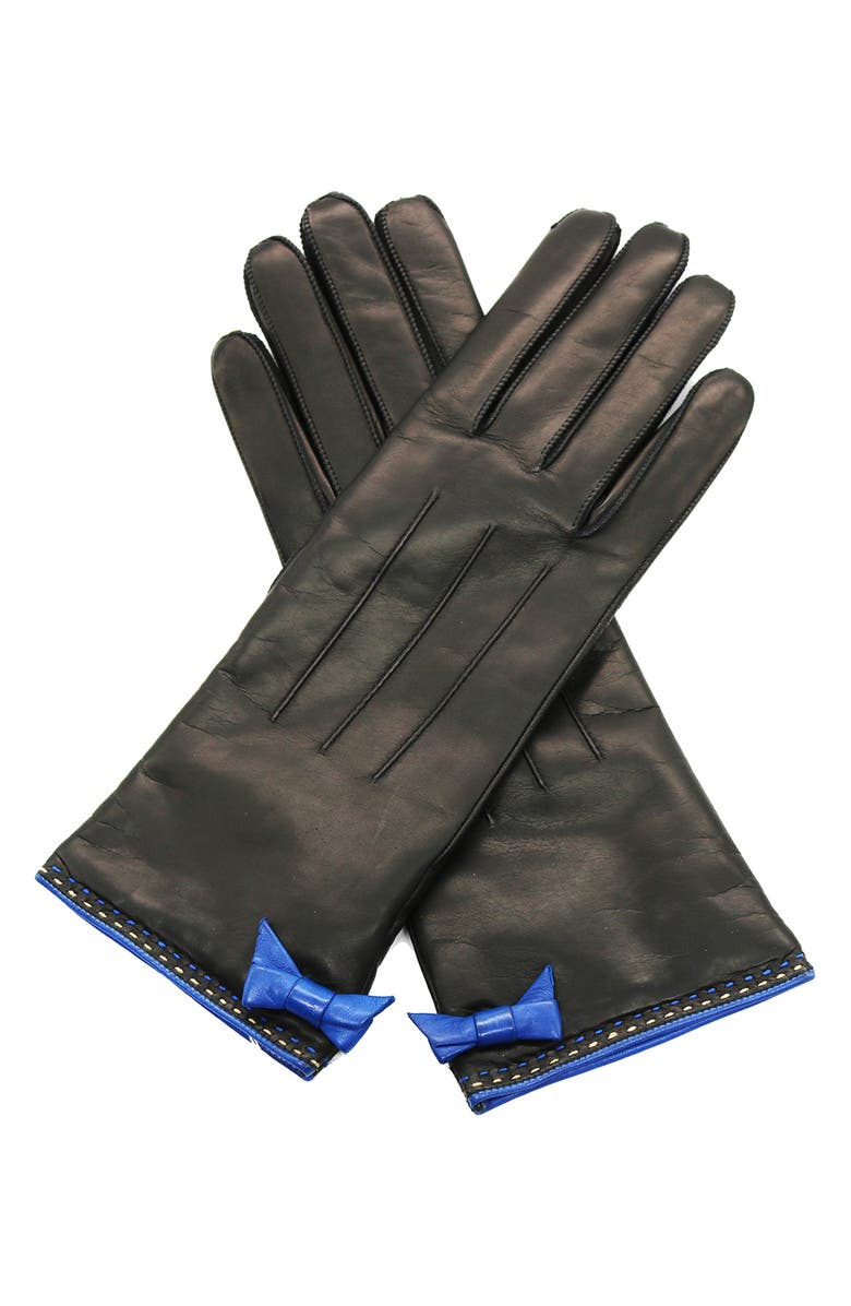 Portolano Bow Leather Gloves, Alternate, color, Black/ Blue