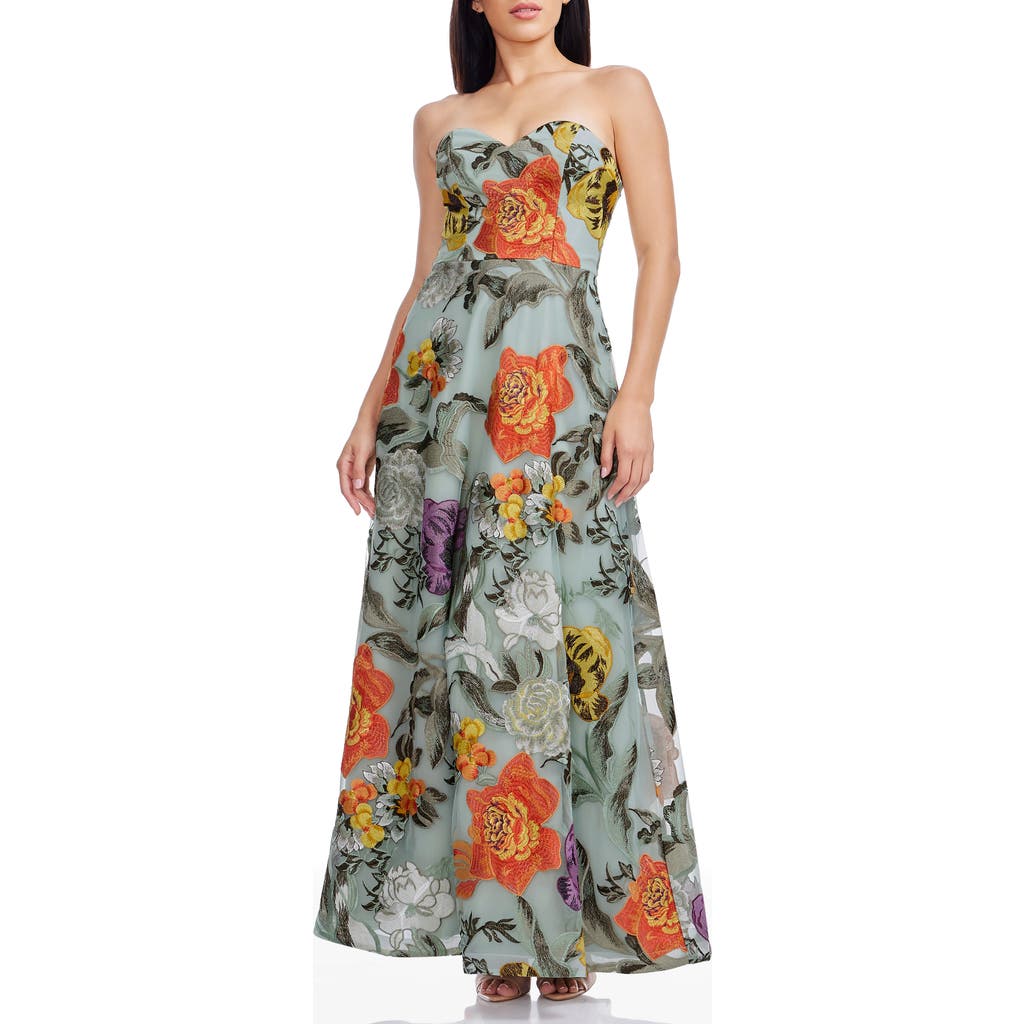 DRESS THE POPULATION DRESS THE POPULATION CONNOR EMBROIDERED STRAPLESS COCKTAIL MAXI DRESS