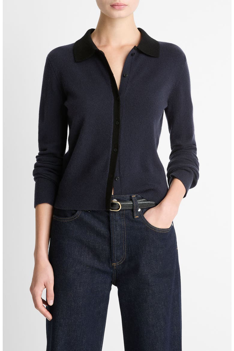 Wool & Cashmere Blend Cardigan, Main, color, NIGHT MARINE/ BLACK