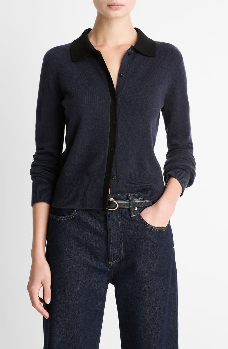 Vince Wool & Cashmere Blend Cardigan, Main, color, Night Marine/ Black