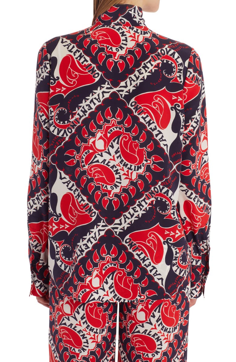Valentino Garavani Bandana Print Tie Neck Silk Blouse, Alternate, color,