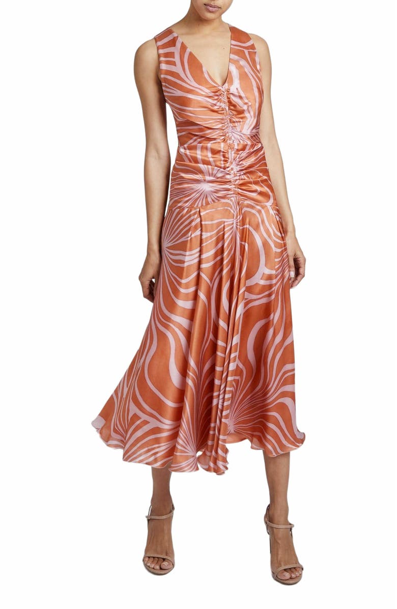 Santorelli Eden Sleeveless Midi Dress with Center Ruching, Alternate, color, Raspberry