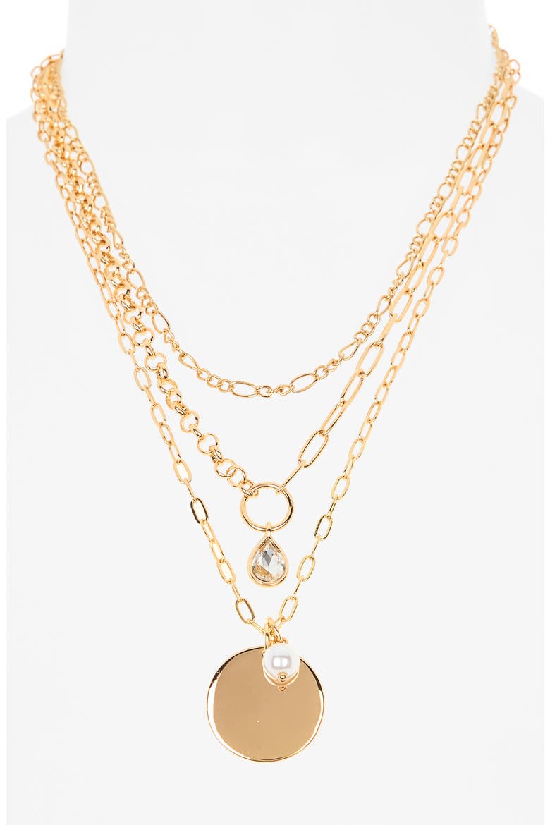 Medallion Layered Chain Necklace, Alternate, color, GOLD