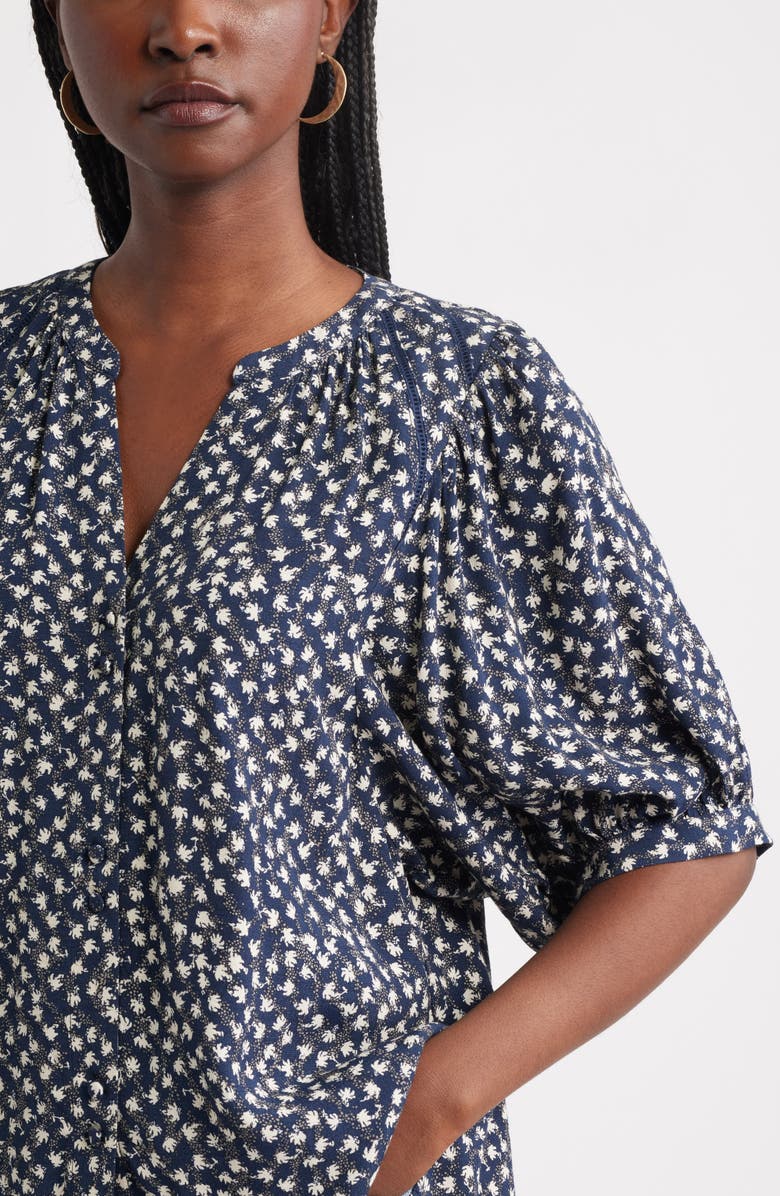 Treasure & Bond Raglan Sleeve Button-Up Shirt, Alternate, color, Navy- Grey Ditsy Trail