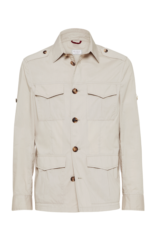 Brunello Cucinelli Men's Linen-silk Concealed Zip Safari Jacket In Cool Beige
