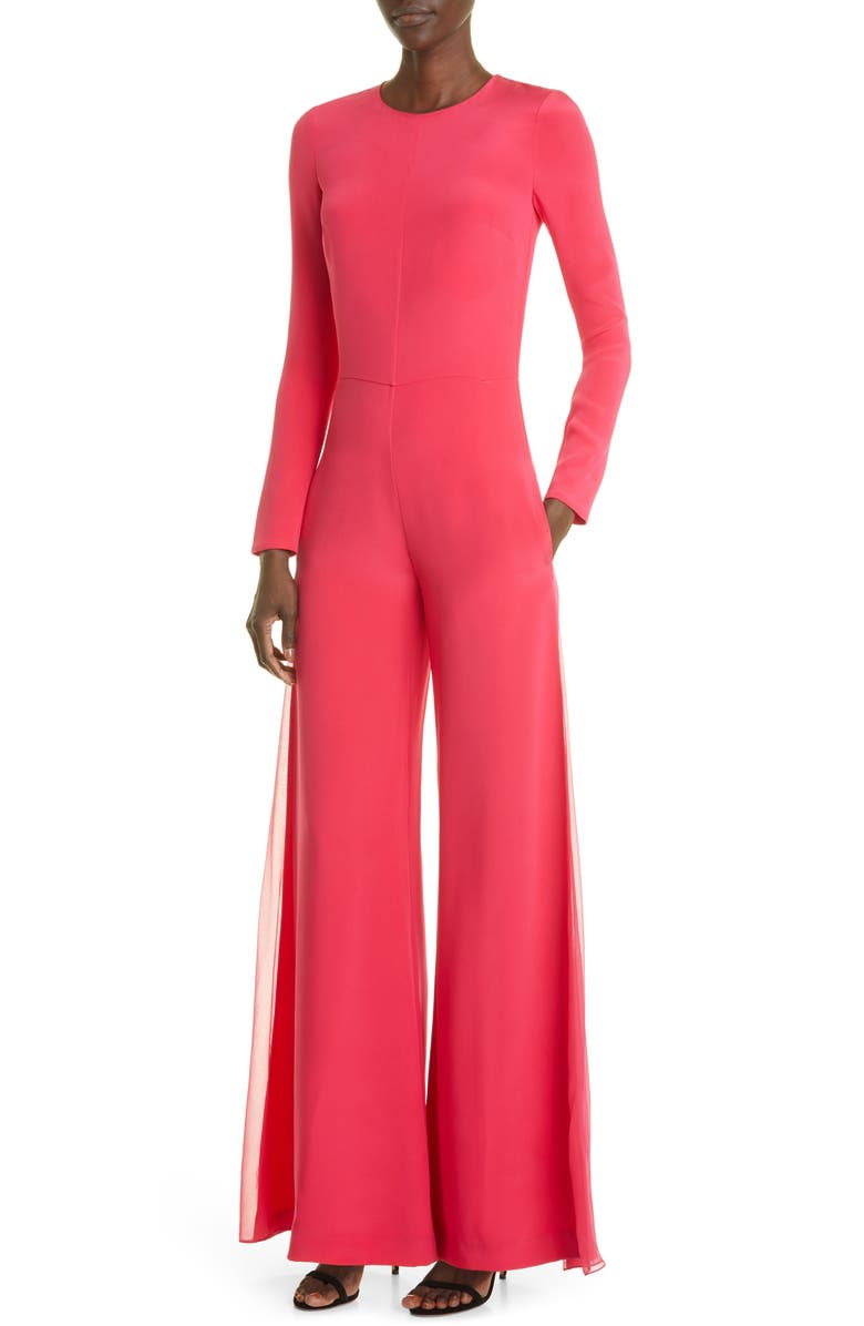 Adam Lippes Wide Leg Long Sleeve Silk Crepe Jumpsuit, Alternate, color,
