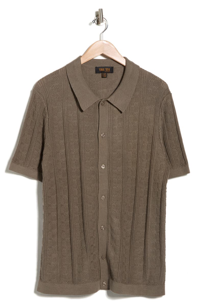 TRUTH Short Sleeve Cable Knit Button-Up Shirt, Alternate, color, Spring Olive