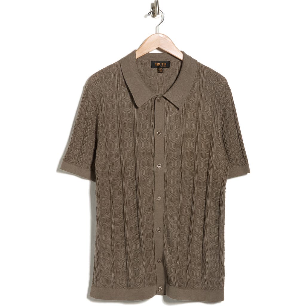 Truth Short Sleeve Cable Knit Button-up Shirt In Green