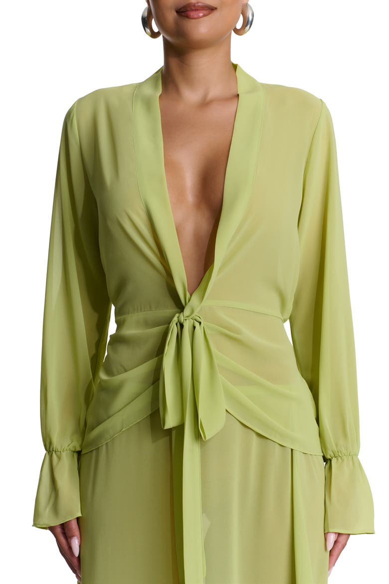 Plunge Tie Front Chiffon Top, Main, color, CHARTREUSE