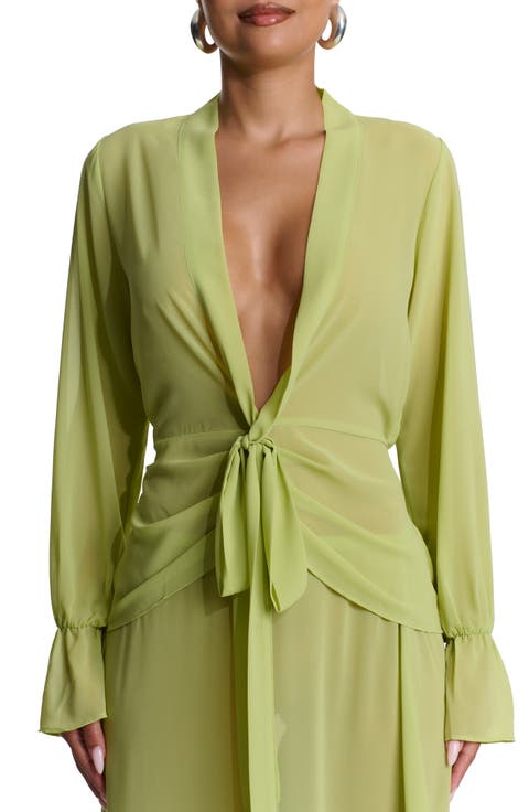 Plunge Tie Front Chiffon Top