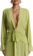 Naked Wardrobe Plunge Tie Front Chiffon Top