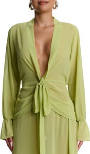 Naked Wardrobe Plunge Tie Front Chiffon Top