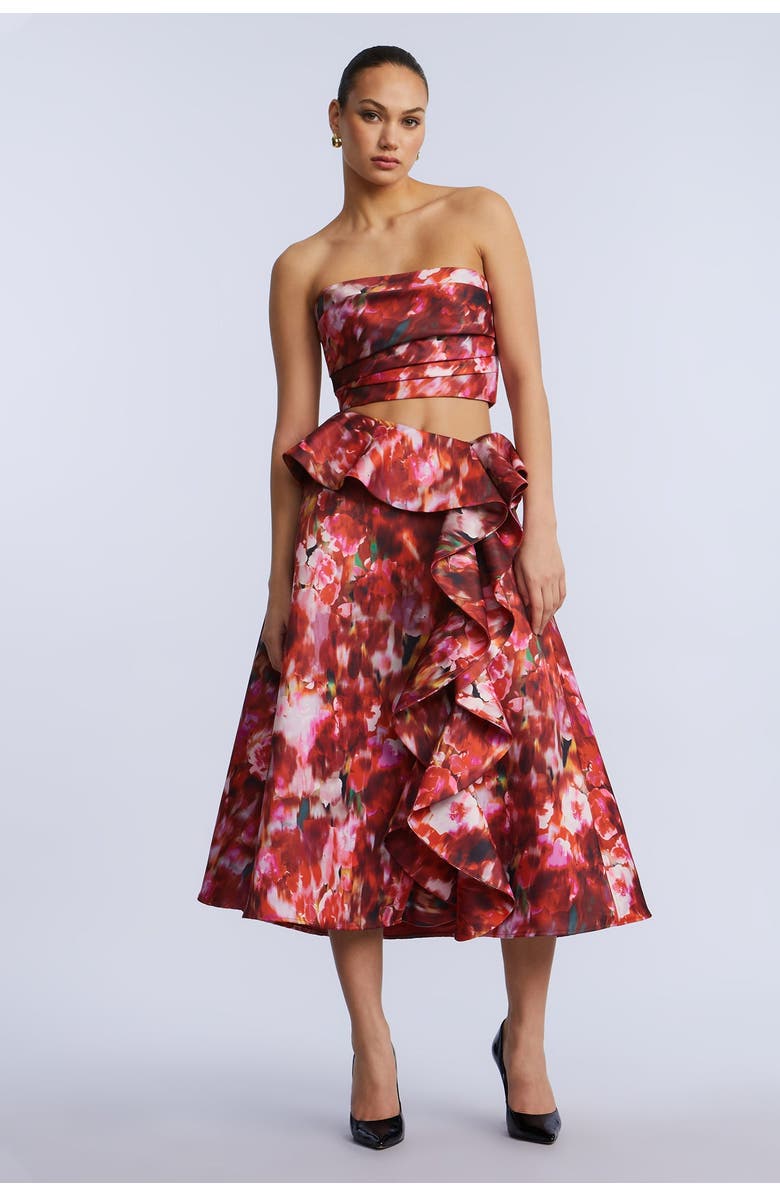 BCBGMAXAZRIA Pleated Satin Bustier, Main, color, Washed Rose Chili Pepper Print