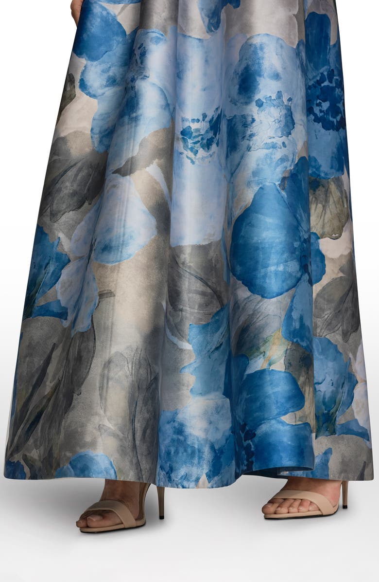 Donna Karan New York Floral Print Strapless Satin Gown, Alternate, color, Washed Indigo Multi