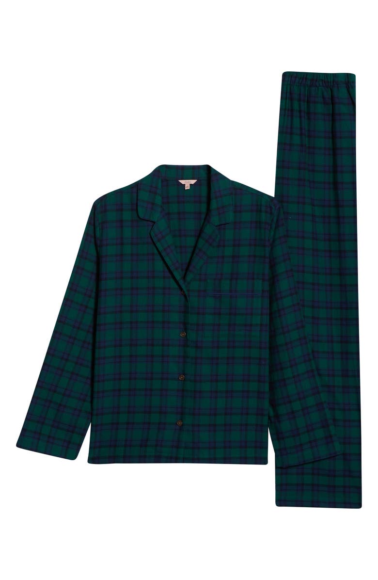 Eberjey Plaid Cotton Flannel Pajamas, Alternate, color, Black Watch Tartan Rainforest