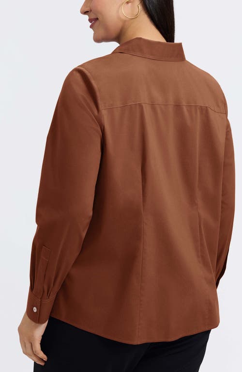 Foxcroft June Stretch Cotton Blend Button-up Shirt In Brown