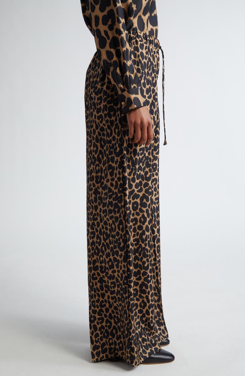 Max Mara Ghinea Leopard Print Silk Wide Leg Pants, Alternate, color,