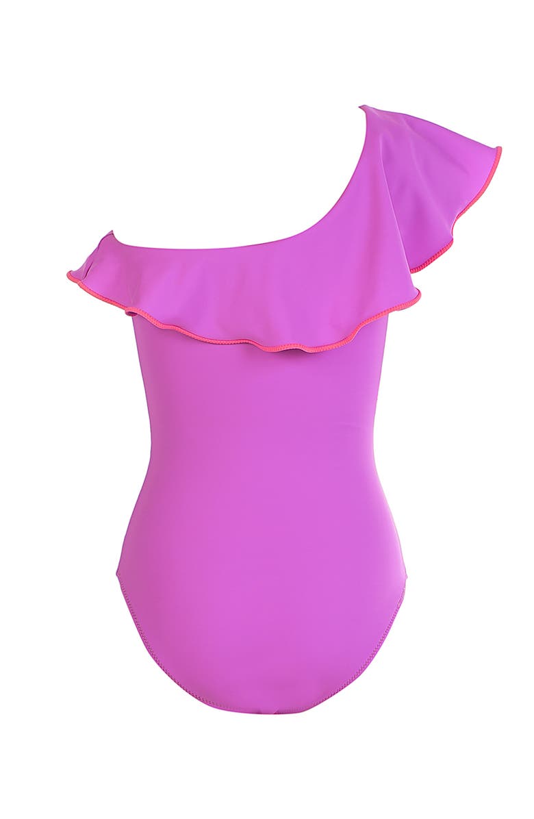NESSI BYRD One-Shoulder Vibrant Diagonal Blocked  One-Piece Swimsuit, Alternate, color, Purple-Pink