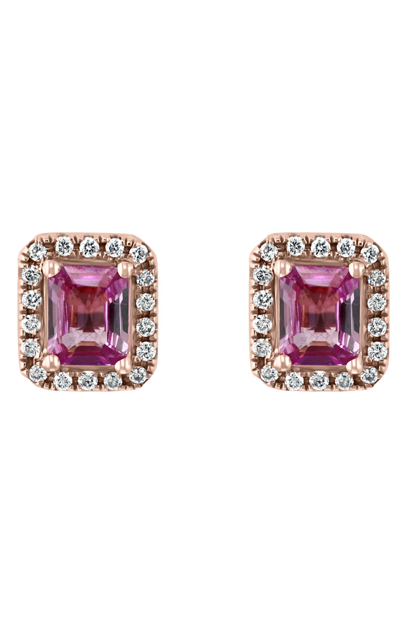 EFFY 14K Rose Gold Pink Sapphire & Diamond Halo Stud Earrings - 0.14ct ...