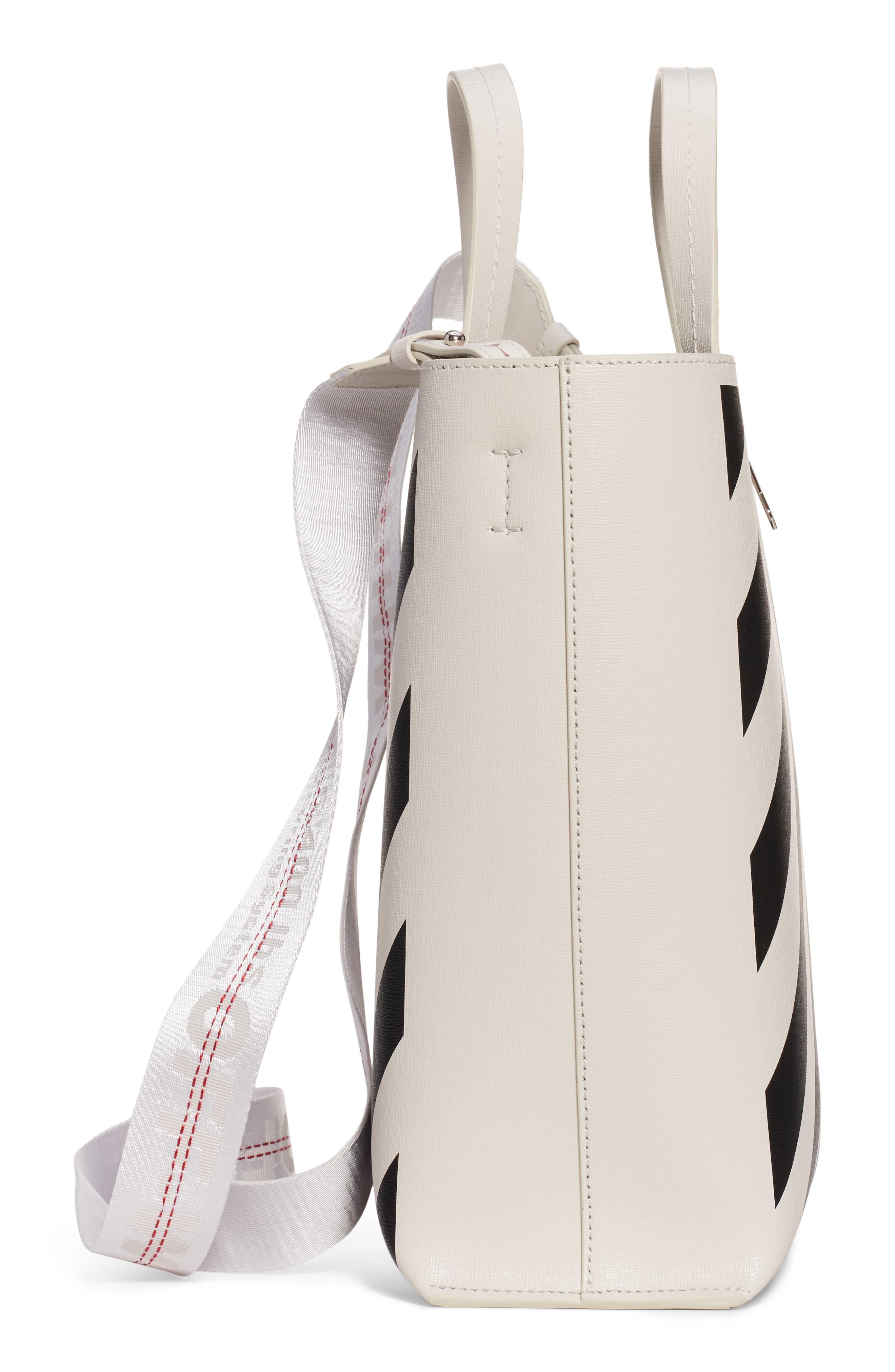 Diagonal Stripe Leather Tote, Alternate, color, OFF WHITE