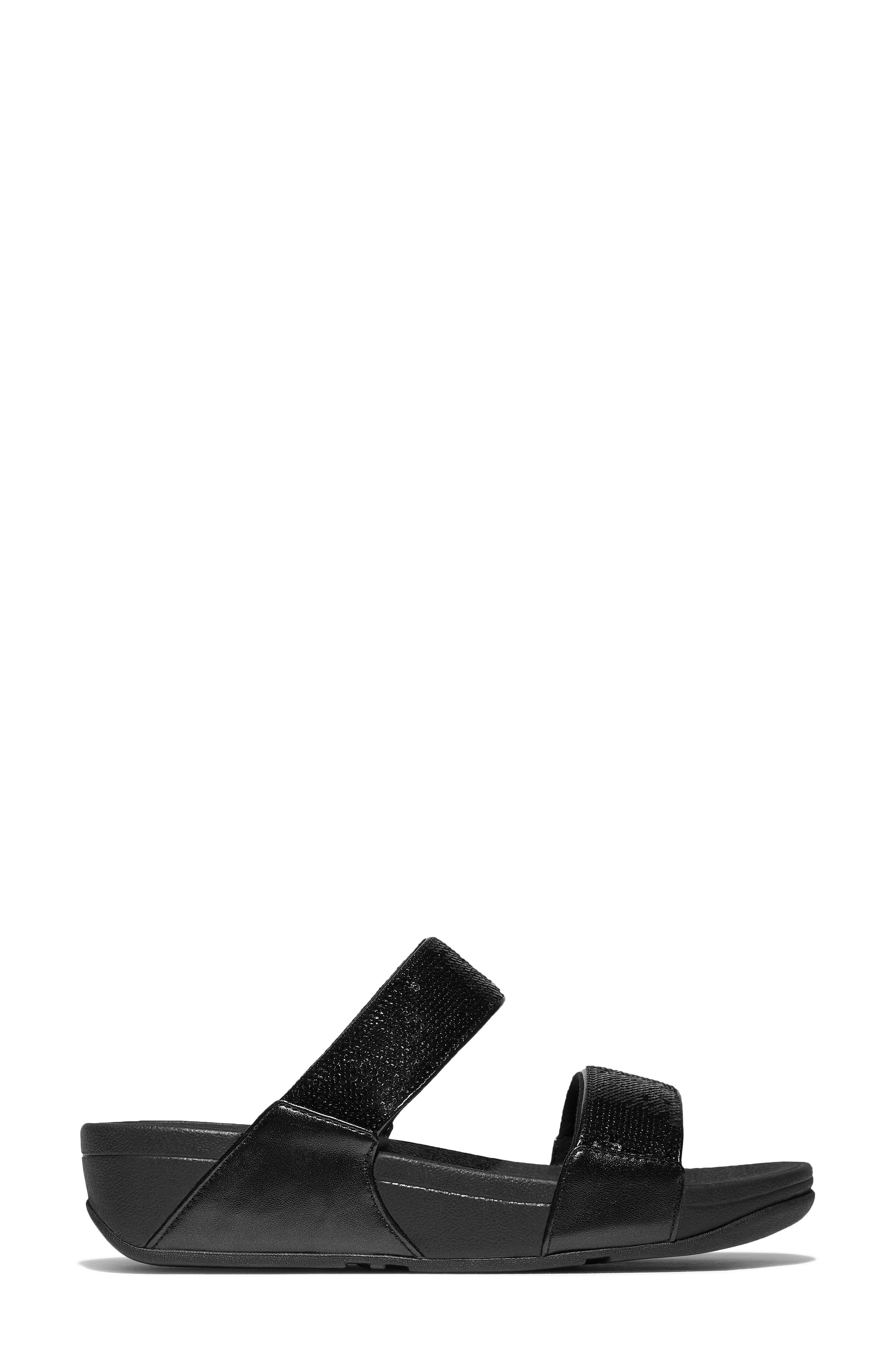 FitFlop Lulu Sequin Slide Sandal, Alternate, color, All Black