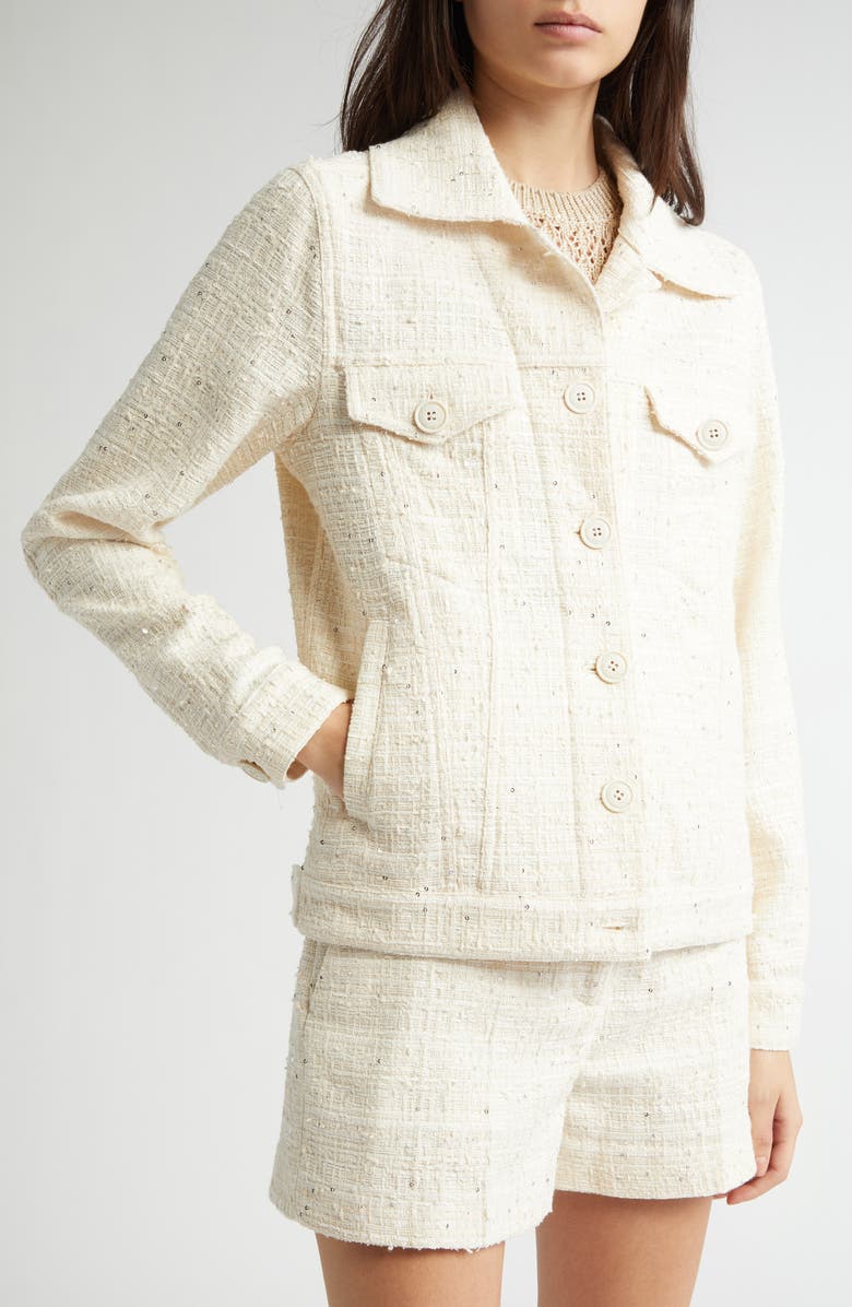 Eleventy Sequin Tweed Crop Trucker Jacket, Alternate, color, 