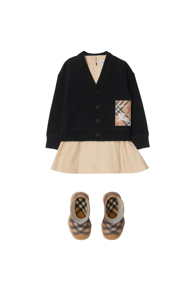 Burberry Check Label Wool Cardigan, Alternate, color, Black