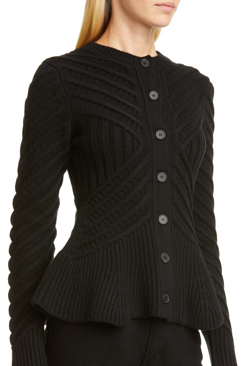 Alexander McQueen Angled Cable Cardigan, Alternate, color, BLACK