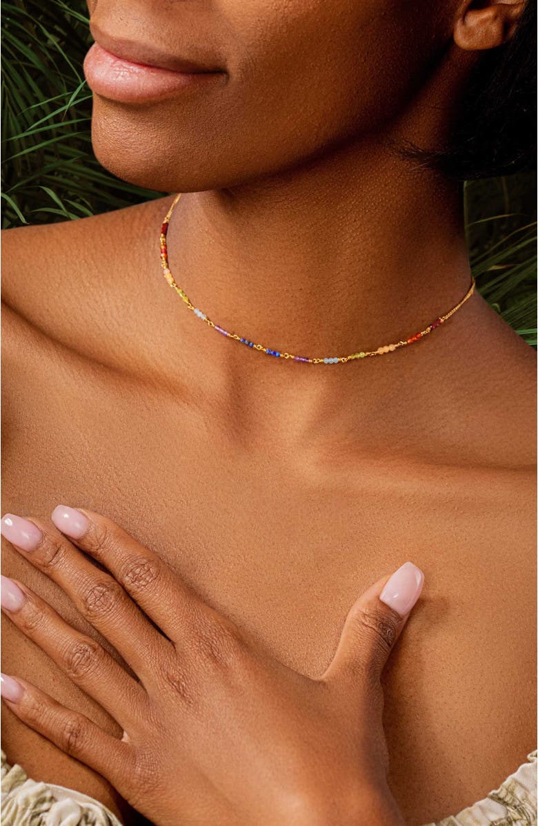 Karma and Luck Gold Plated Multistone Chakra Choker Necklace Spiritual Healing, Alternate, color, Gold/Red/Yellow/Purple/Blue