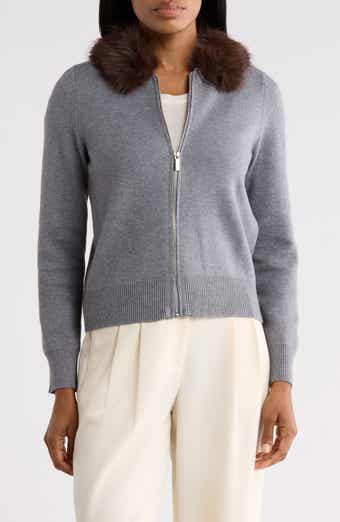 Faux Fur Collar Zip Sweater