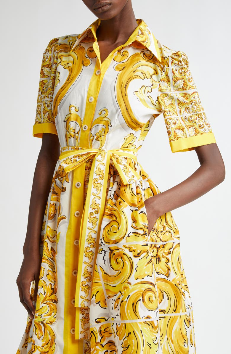 Dolce&Gabbana Majolica Print Cotton Poplin Midi Shirtdress, Alternate, color, 