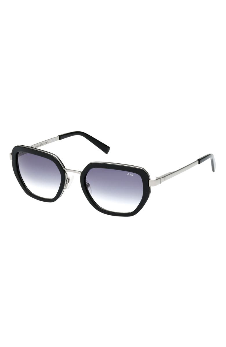 ABERCROMBIE & FITCH 53mm Gradient Geometric Sunglasses, Alternate, color, Shiny Black / Gradient Smoke