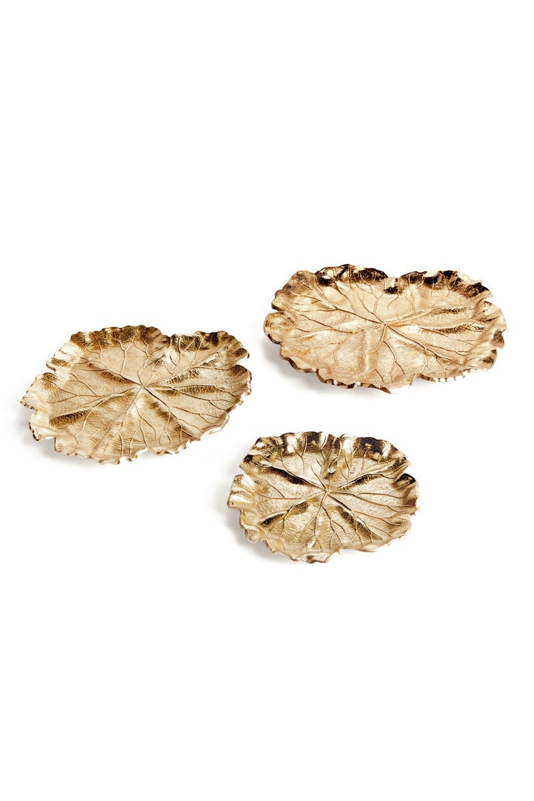 Lirio Decorative Trays, Set of 3 - Champagne Gold Aluminum, Main, color, Gold