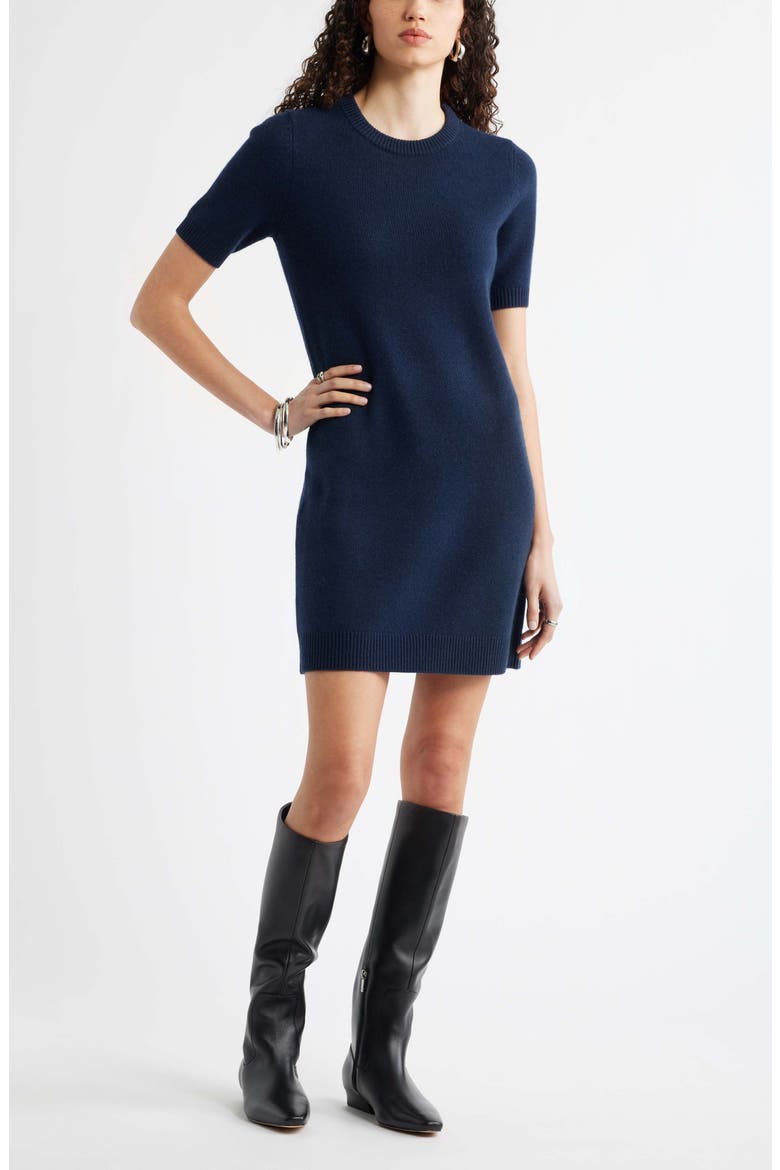 Short Sleeve Wool & Cashmere Sweater Dress, Main, color, NAVY NIGHT